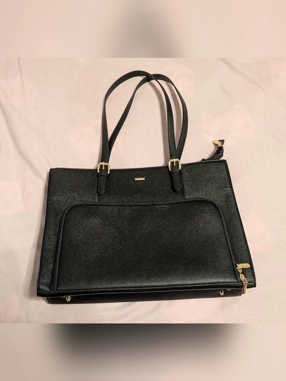 Lovevook Black Structured Laptop Bag with Gold Hardware